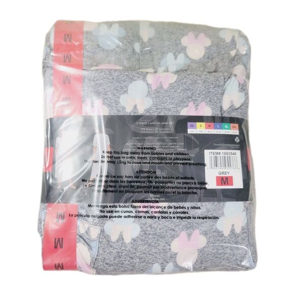 Disney Minnie Mouse Women's 2pc Capri Pant + Top Pajama Lounge Set Gray Size M - Picture 8 of 8